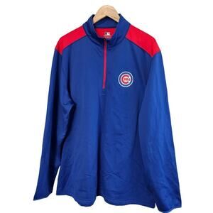 MLB Chicago Cubs Pullover Mens Size 2XL Blue 1/4 Zip Fleece Lined Baseball Top